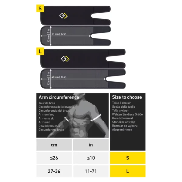 Tableau des tailles du manchon de sudation bras GJELEMENTS.