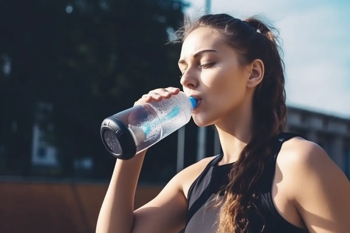 Femme sportive buvant l'eau d'une gourde