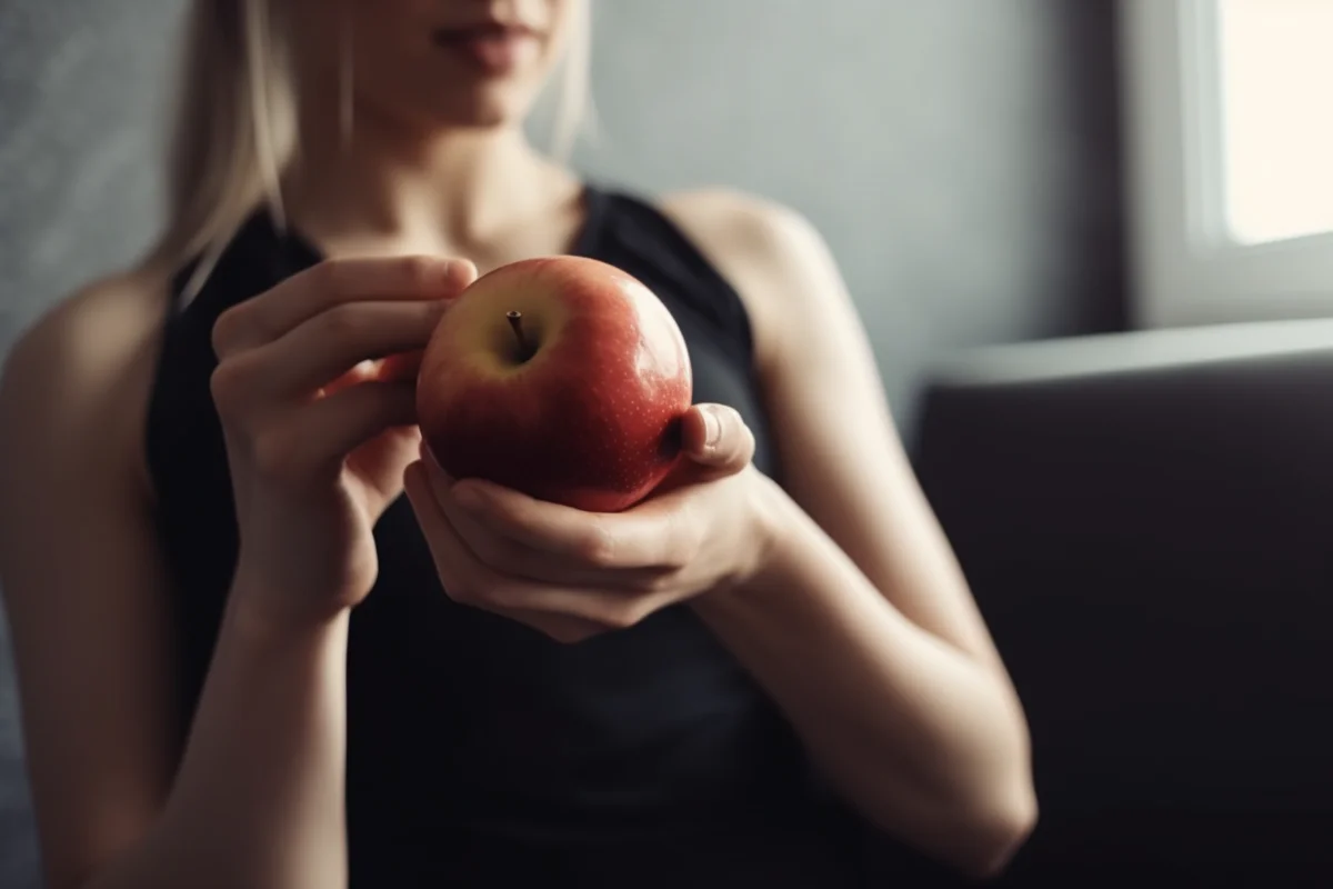 Femme sportive tenant une pomme dans sa main