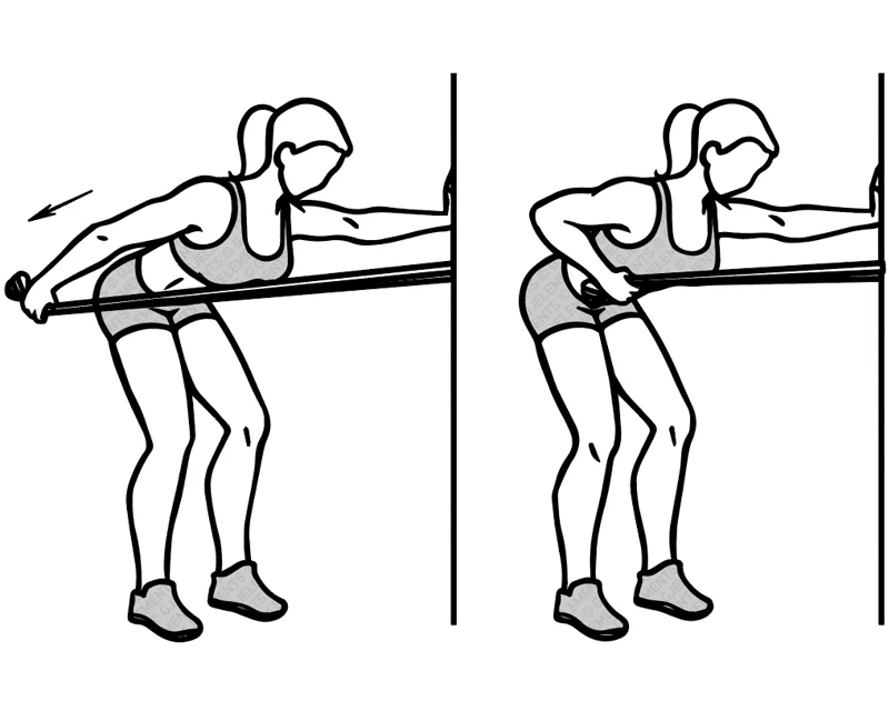 Exercice bent over tricep kickbacks avec bande élastique de musculation