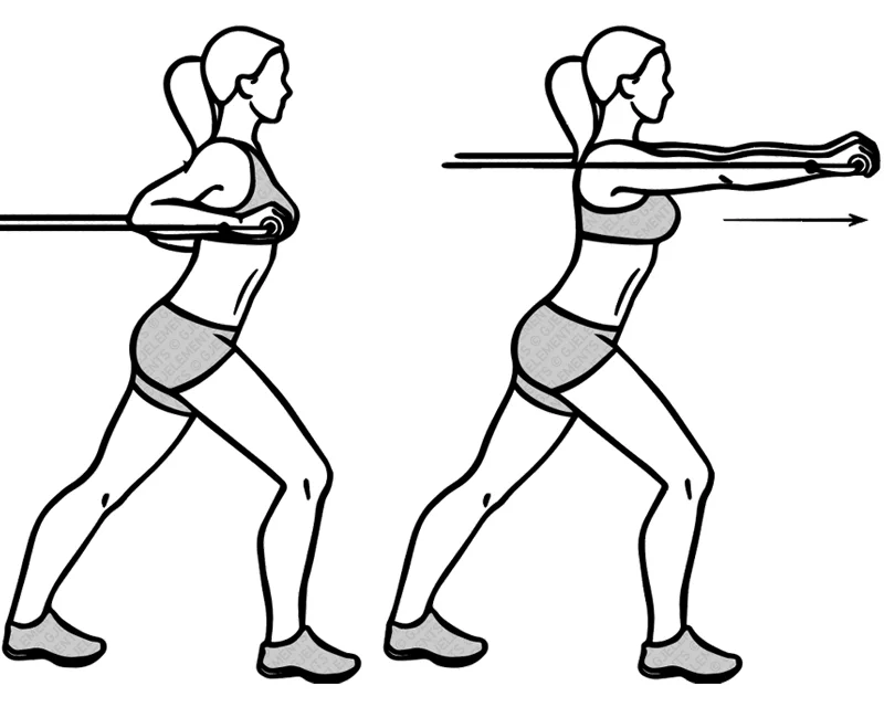 Exercice standing-presses avec tube élastique de musculation