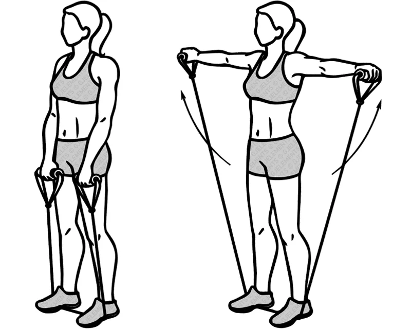 Sides raises avec tube élastique de musculation