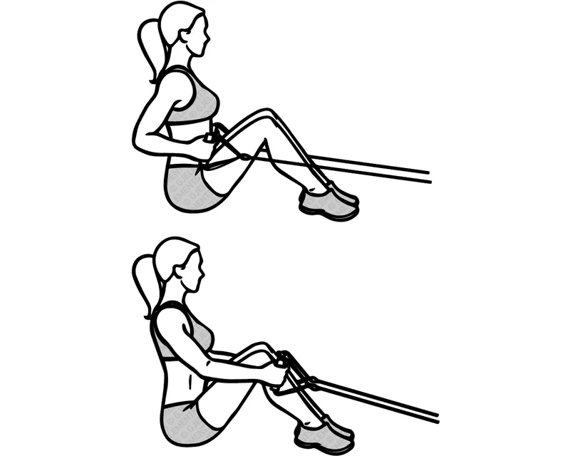 Exercice rows avec tube élastique de musculation