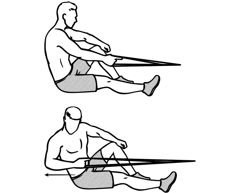 Exercice seated rows avec bande élastique de musculation