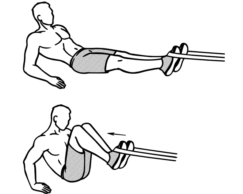 Exercice abdos reverse crunches avec bande élastique de musculation