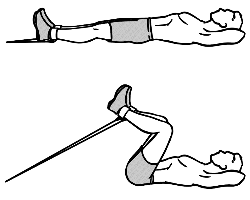 Exercice abdos reverse crunches avec tube élastique de musculation