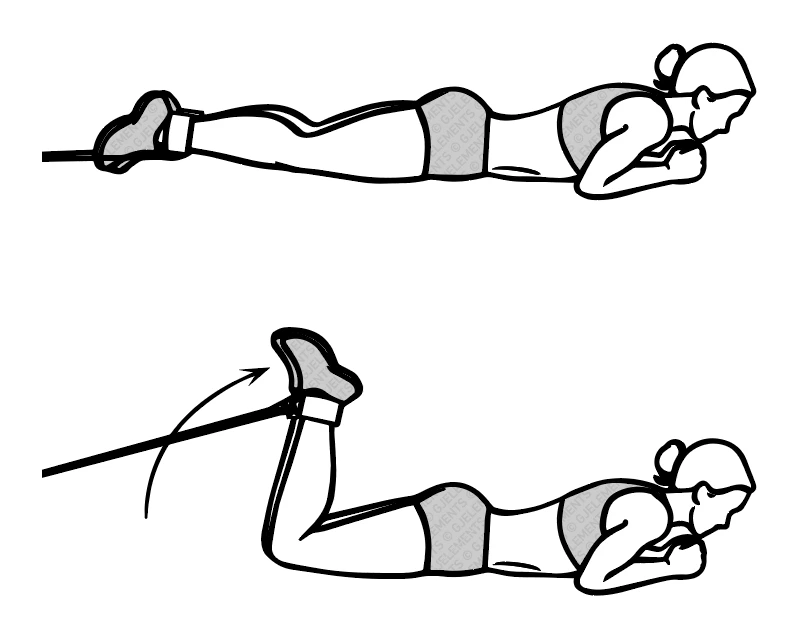 Exercice jambes hamstring curls avec tube élastique de musculation