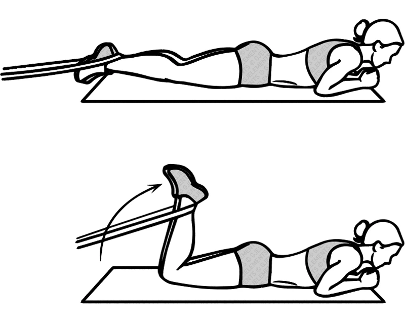 Exercice jambes hamstrings curls avec bande élastique de musculation