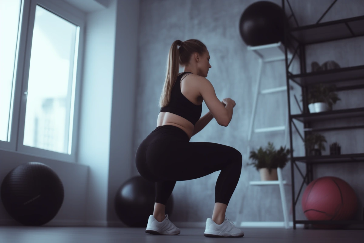 Femme sportive travaillant les fessiers à la maison - les exercices bas du corps